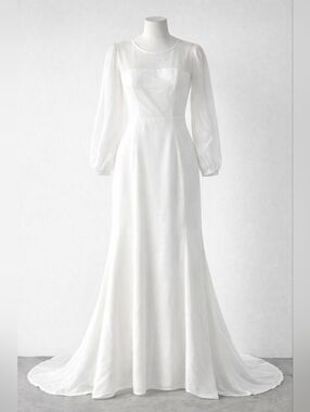 Lulu's White Wedding Maxi Dress Sheer Sleeves Train Elegant Size S